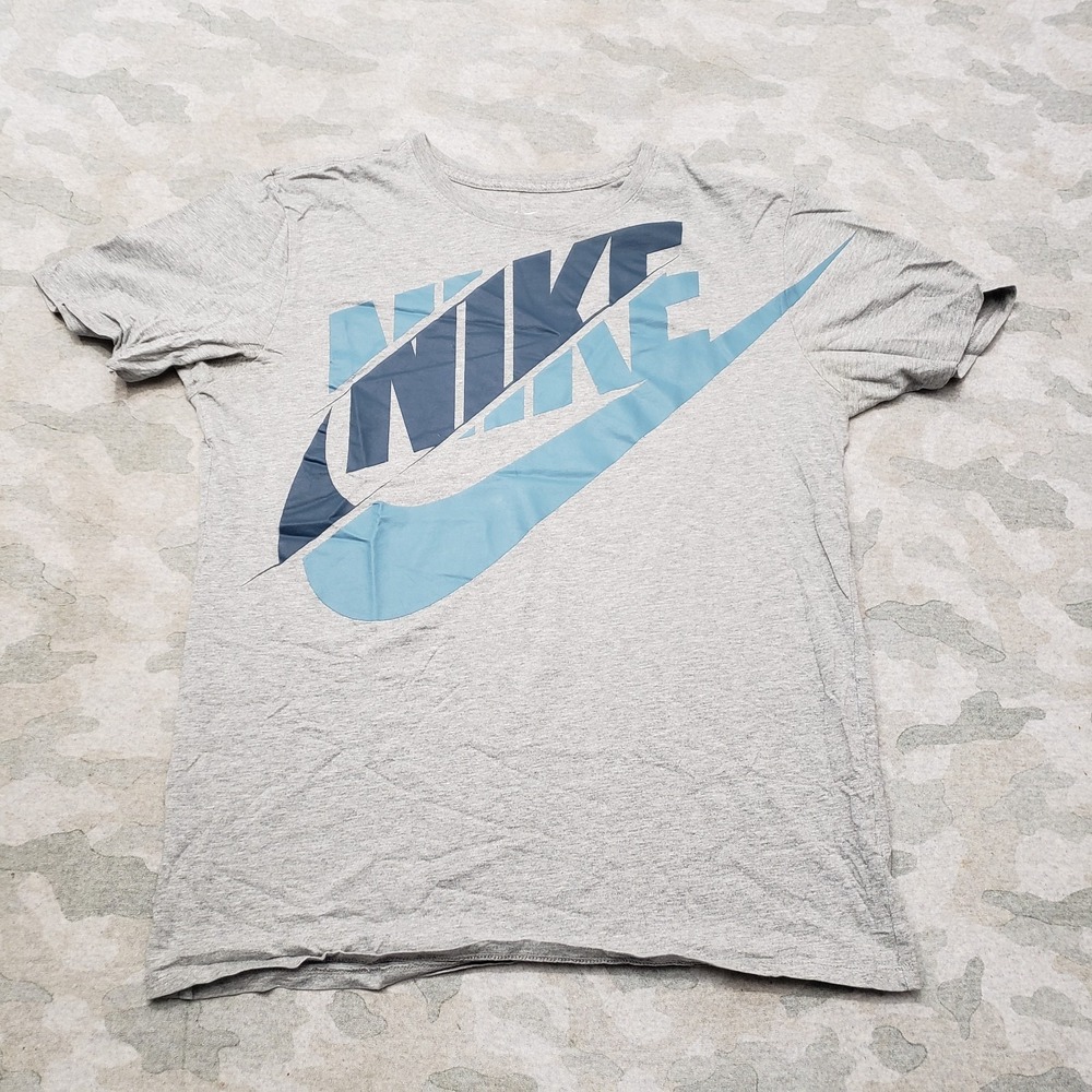 Nike Shirt Mens Medium Gray Short Sleeve Big Logo Activewear Gym Running